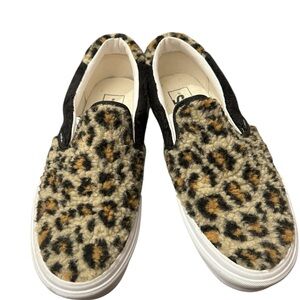 Vans Leopard Print Slip-On Faux Fur Sneakers